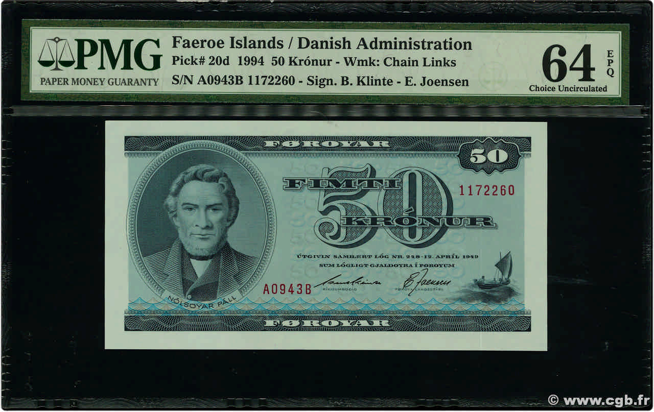50 Kronur FAROE ISLANDS  1994 P.20d UNC-