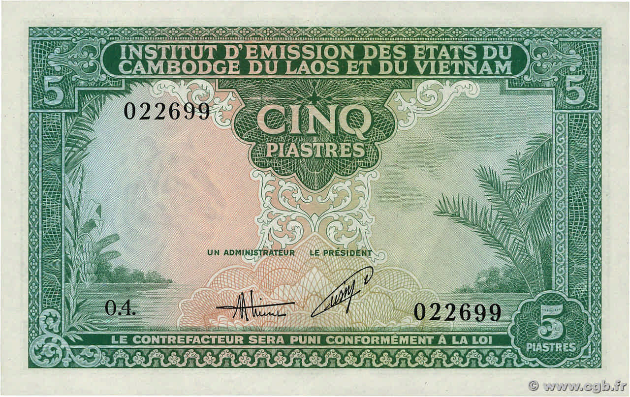5 Piastres - 5 Dong FRENCH INDOCHINA  1953 P.106 XF