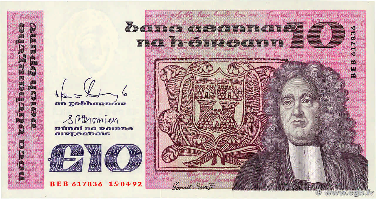 10 Pounds IRELAND REPUBLIC  1992 P.072c UNC-