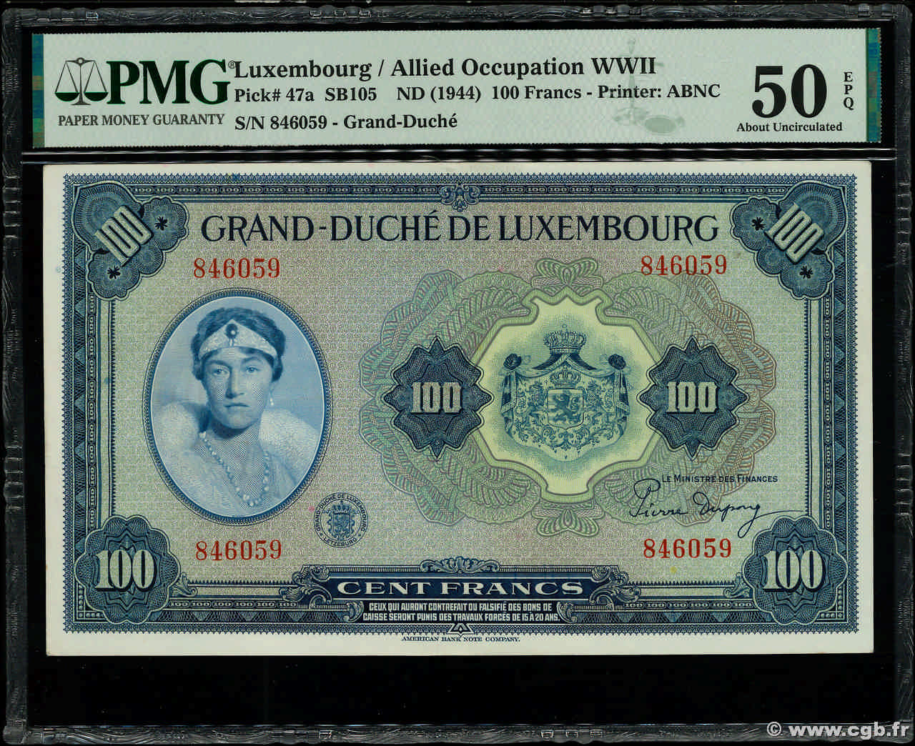 100 Francs LUXEMBURG  1944 P.47a VZ+