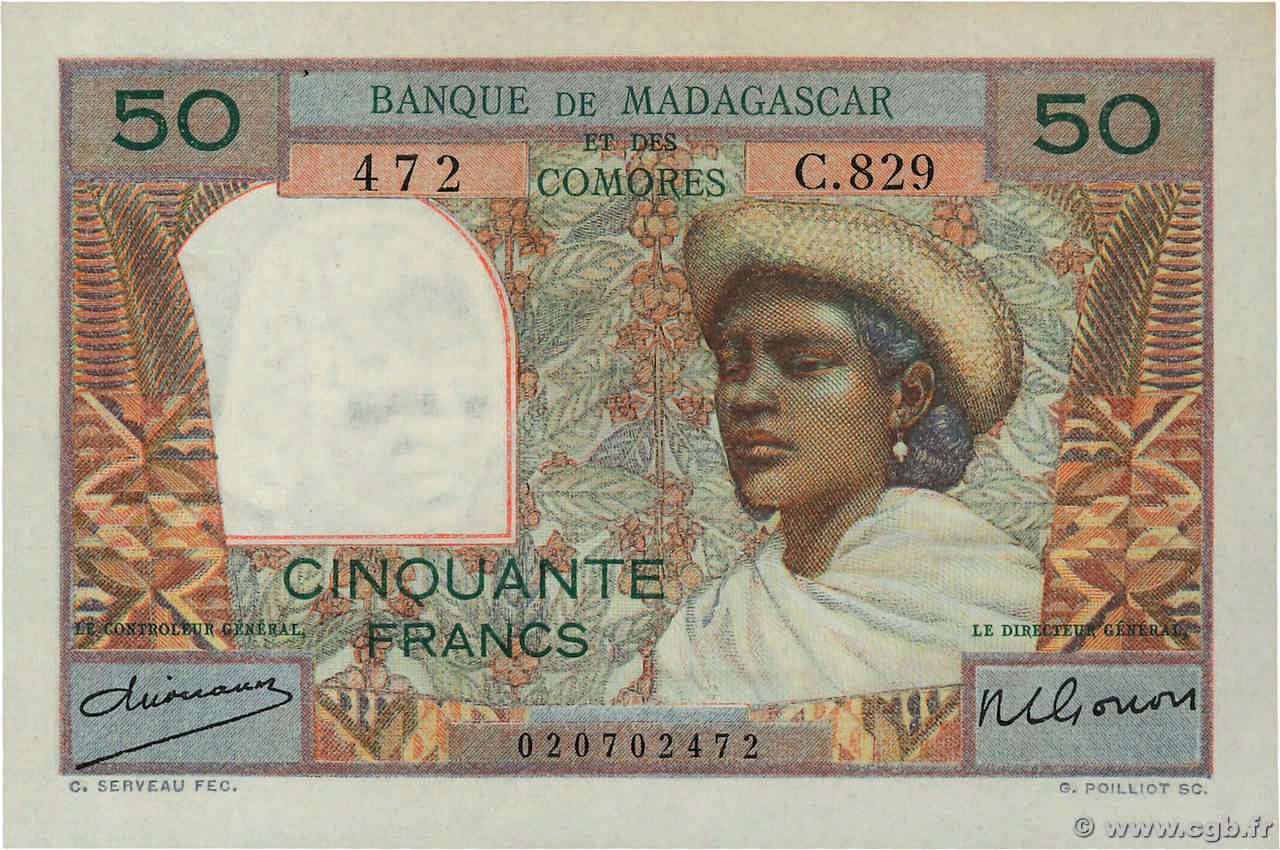 50 Francs MADAGASCAR  1950 P.045a AU