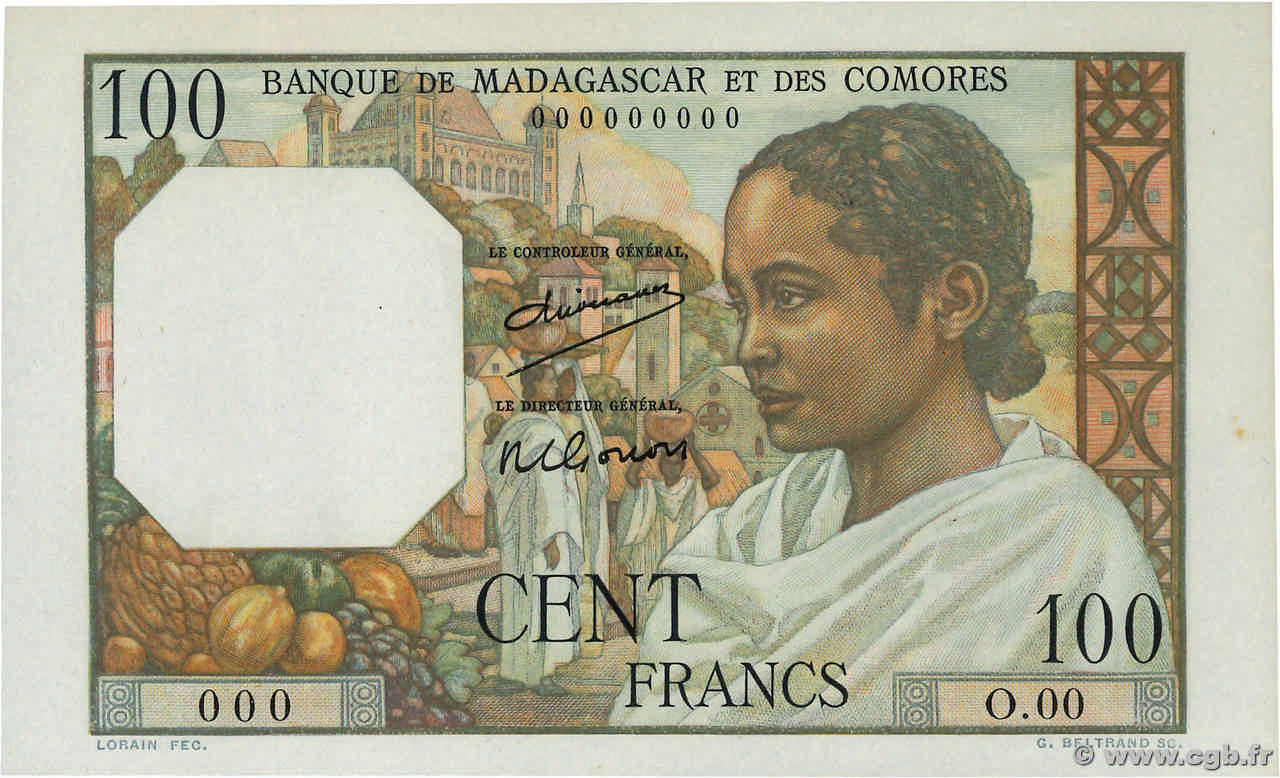 100 Francs Épreuve MADAGASKAR  1950 P.046ap ST