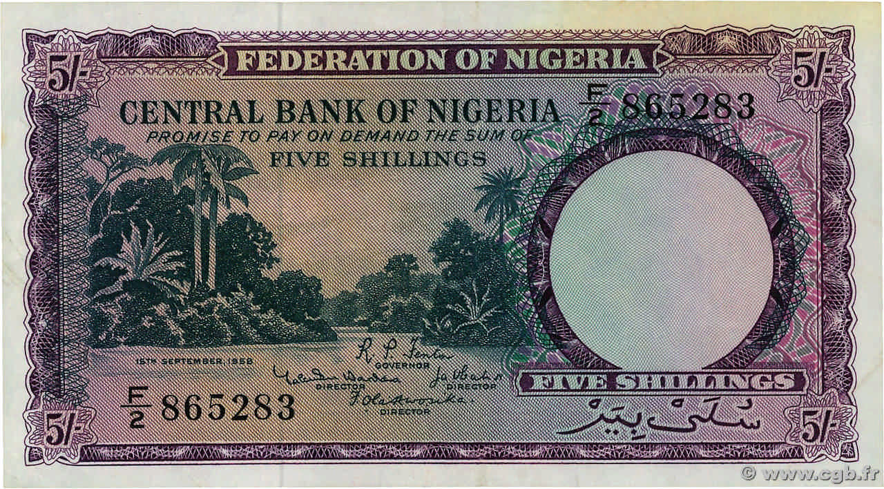 5 Shillings NIGERIA  1958 P.02a SS