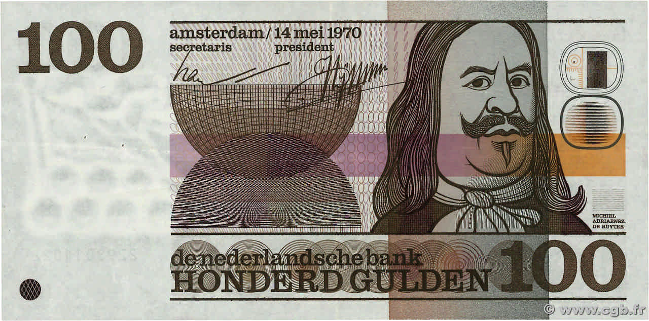 100 Gulden NETHERLANDS  1970 P.093 VF+