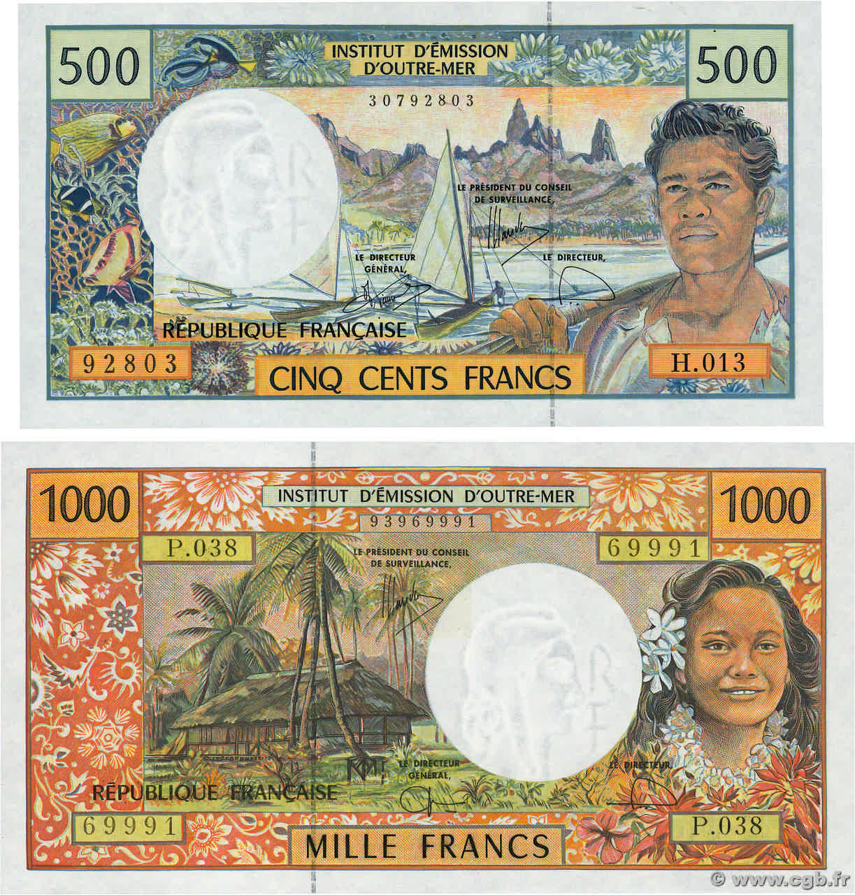 500 et 1000 Francs Lot POLYNÉSIE, TERRITOIRES D OUTRE MER  2006 P.01f et P.02I pr.NEUF
