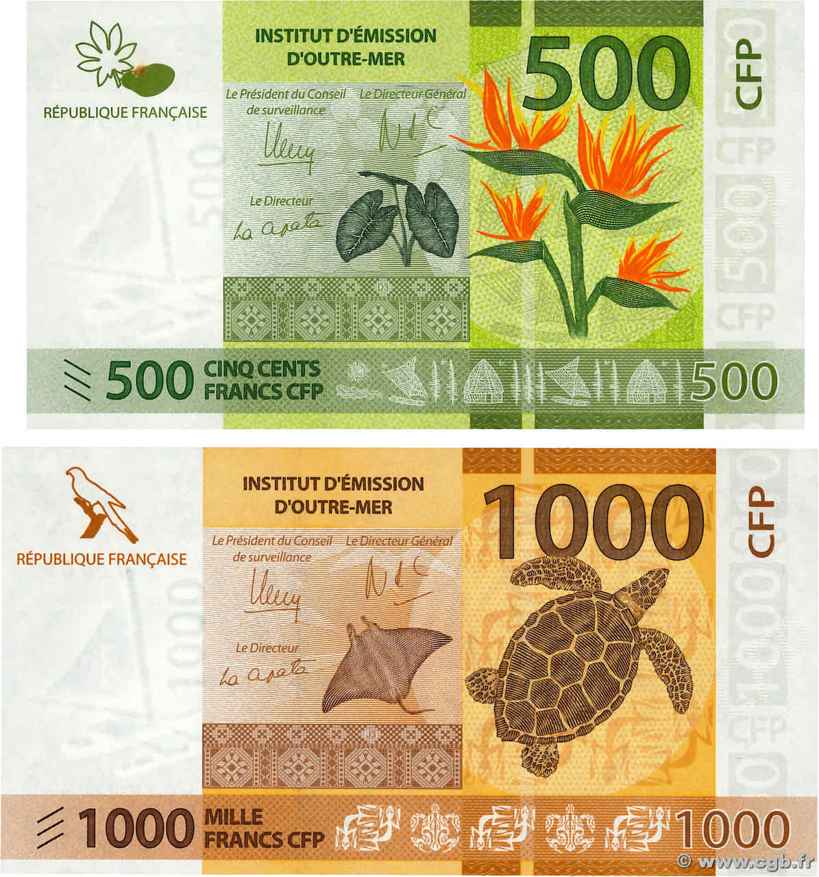 500 et 1000 Francs Lot FRENCH PACIFIC TERRITORIES  2014 P.05 et P.06 UNC-