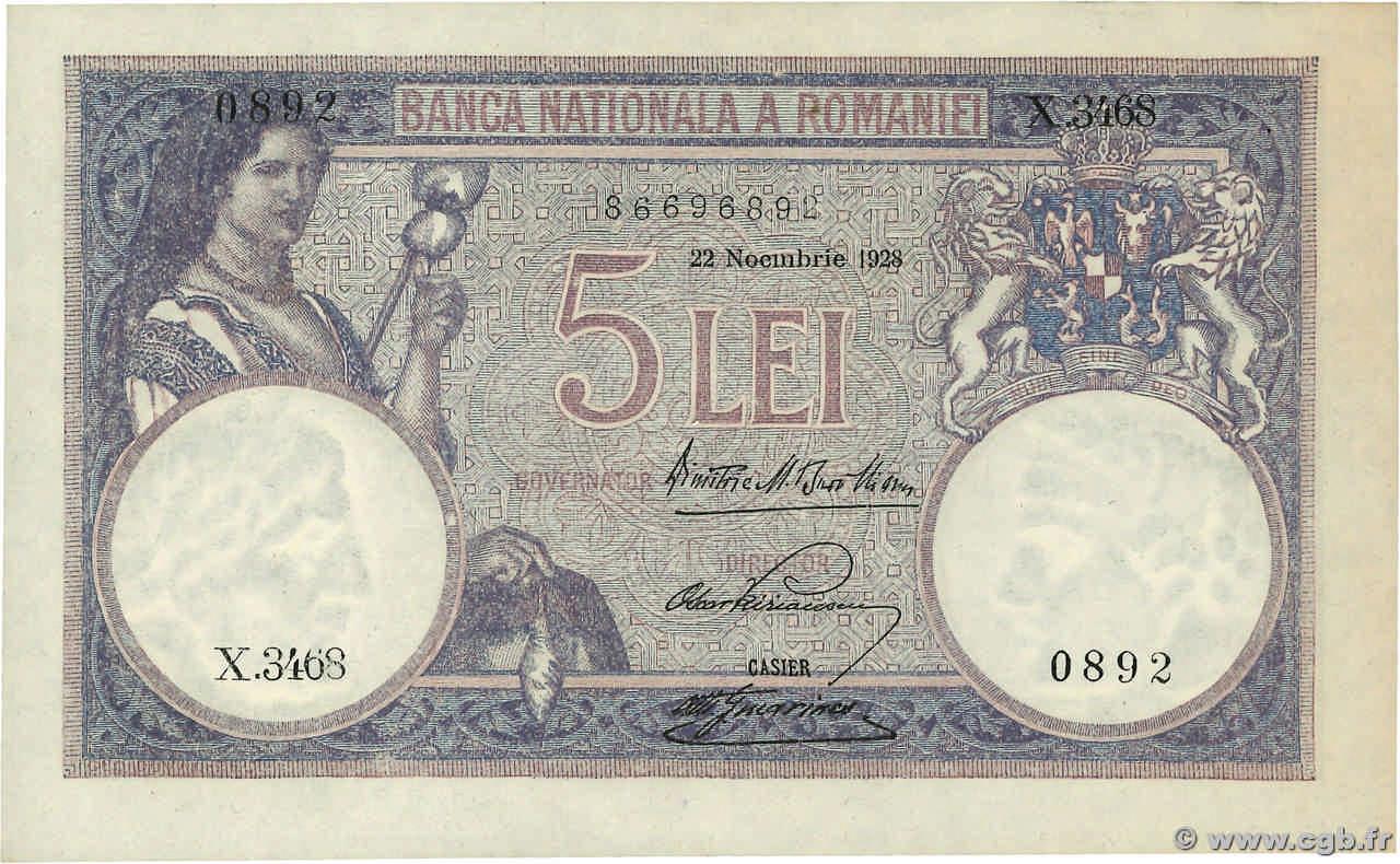5 Lei ROMANIA  1928 P.019a q.FDC