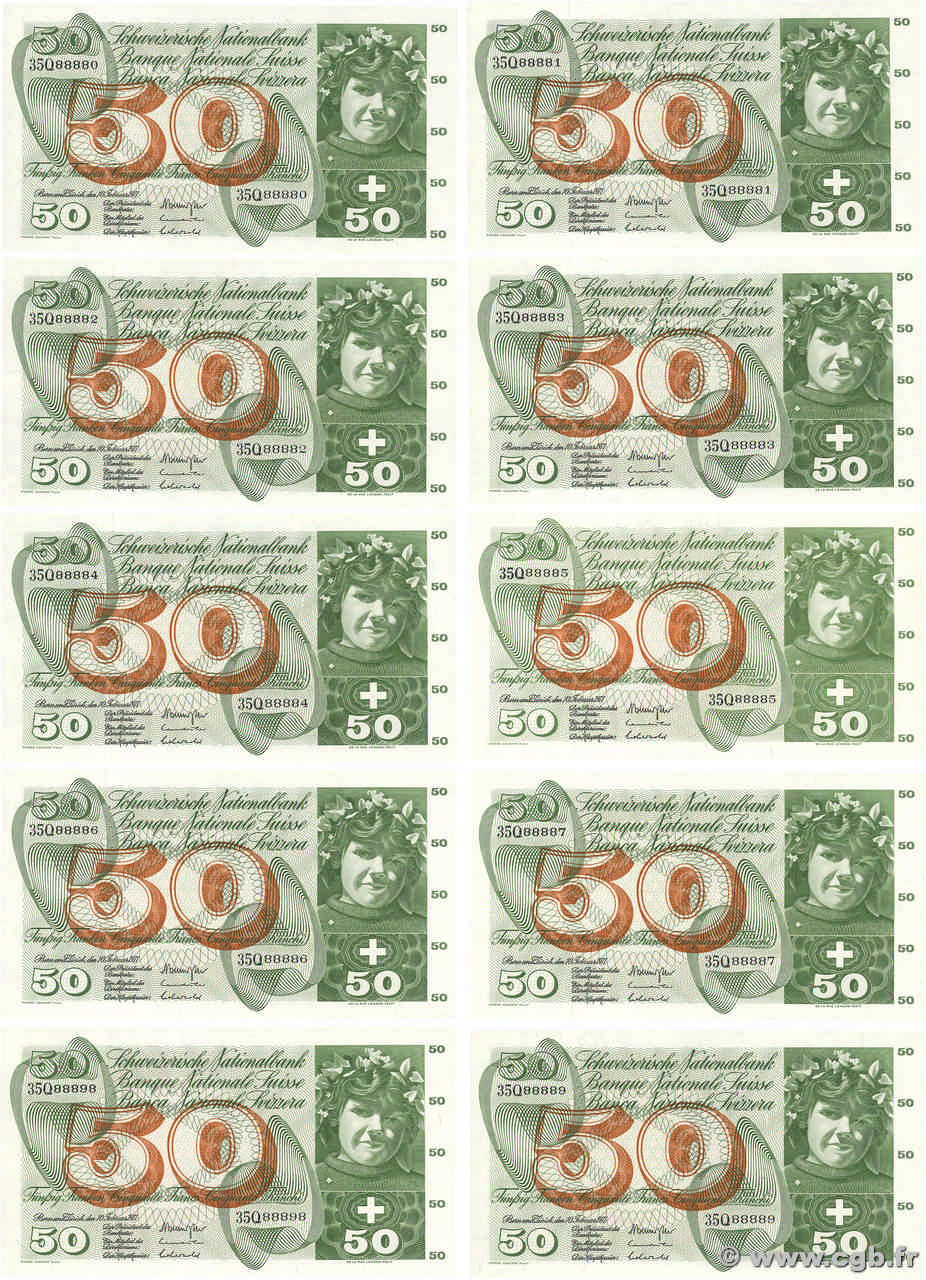 50 Francs Lot SUISSE  1971 P.48k q.FDC