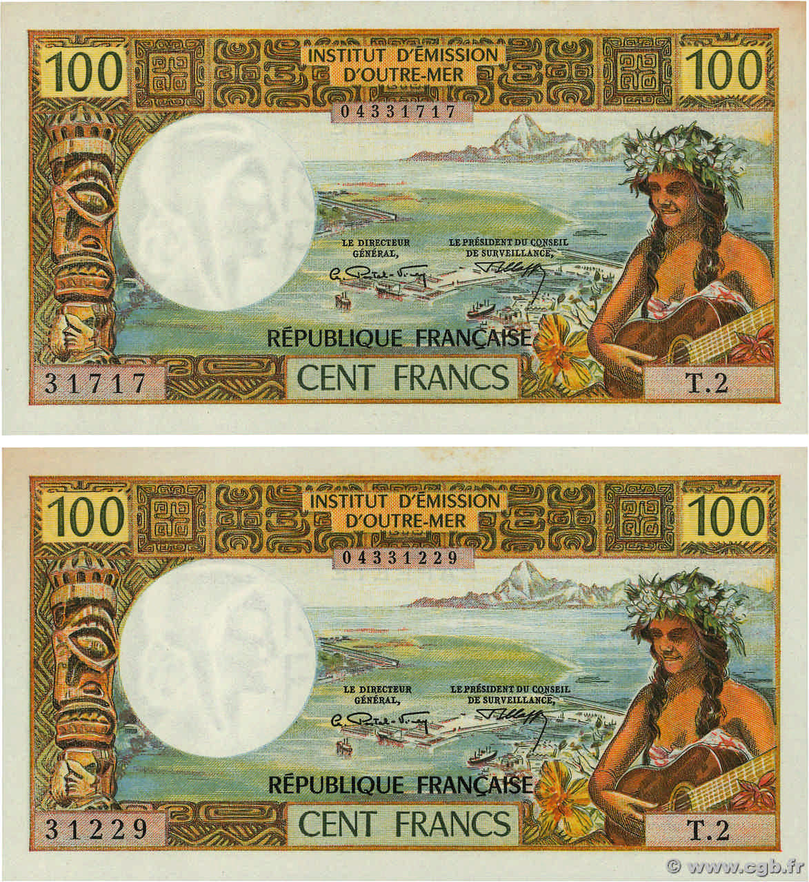 100 Francs Lot TAHITI  1973 P.24b UNC-