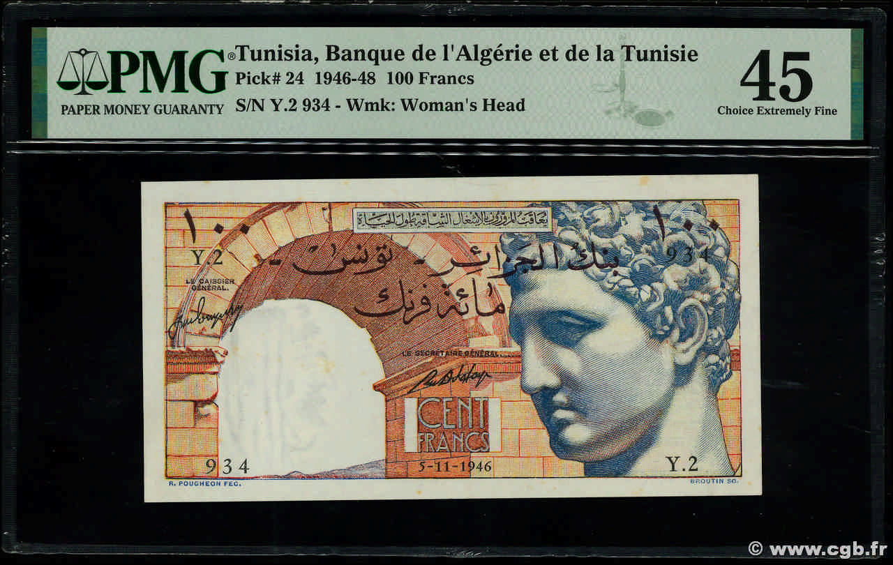 100 Francs TUNESIEN  1946 P.24 VZ