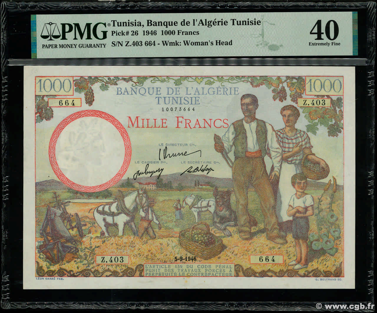 1000 Francs TúNEZ  1946 P.26 MBC+
