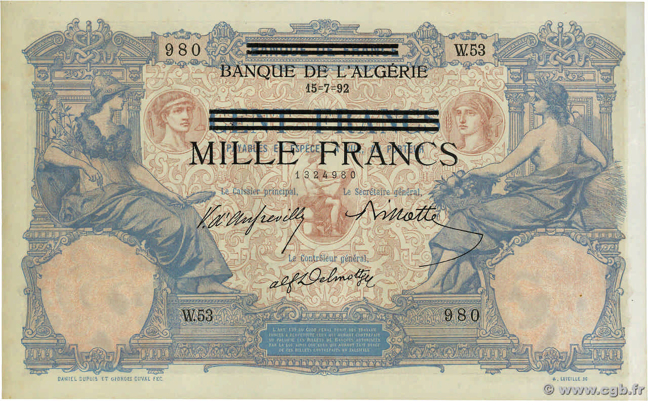 1000 Francs sur 100 Francs TúNEZ  1942 P.31 SC+
