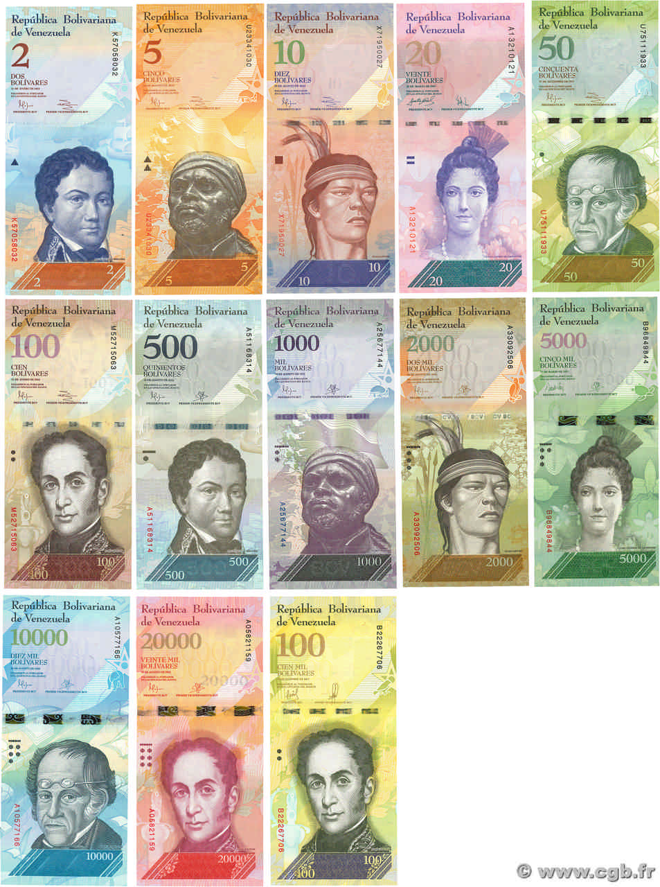 2 à 100000 Bolivares  Lot VENEZUELA  2007 P.088 au P.100 SC+