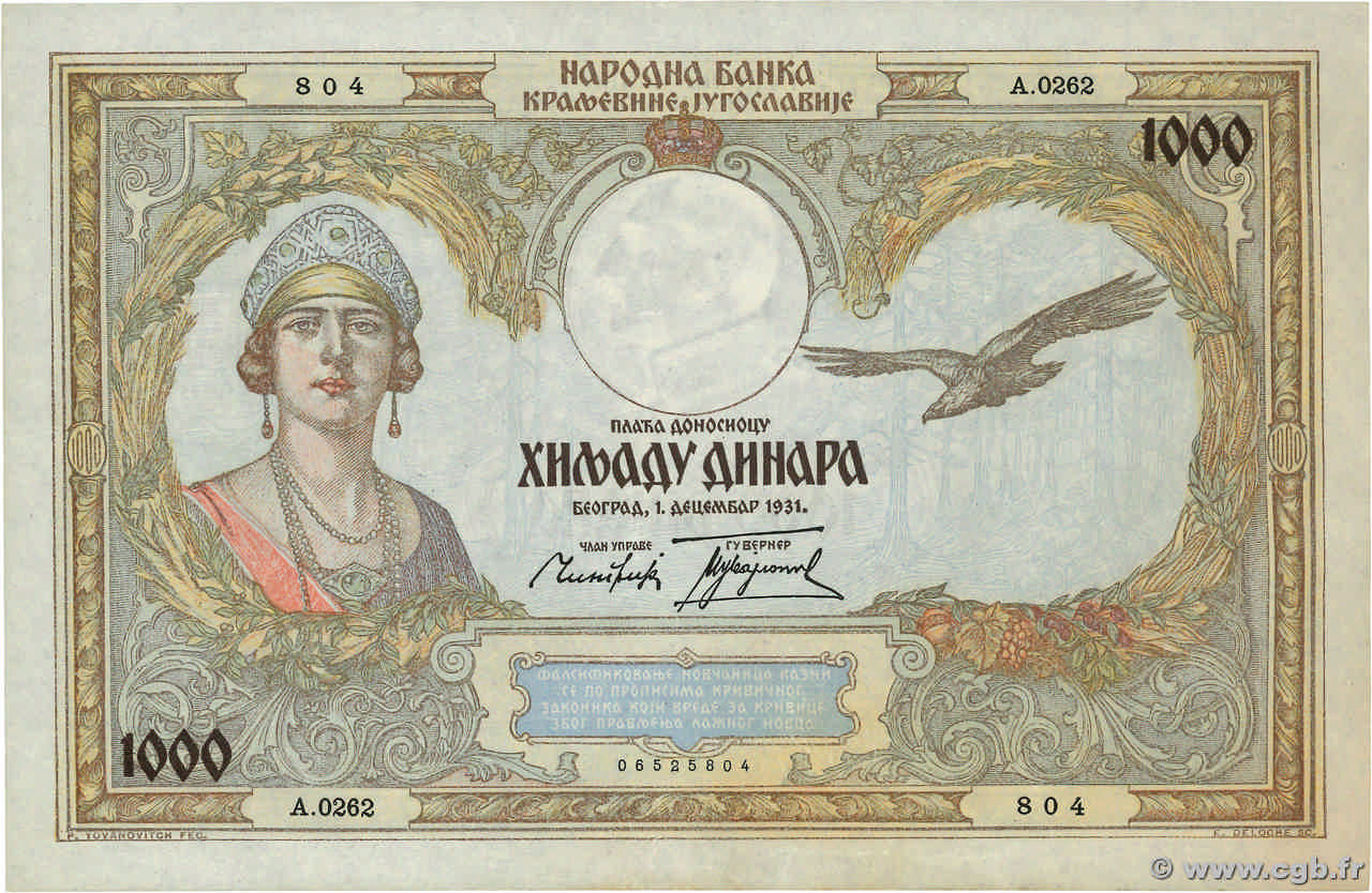 1000 Dinara JUGOSLAWIEN  1931 P.029 VZ+