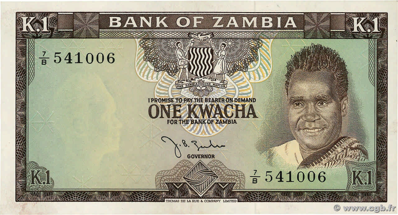 1 Kwacha SAMBIA  1968 P.05a VZ+