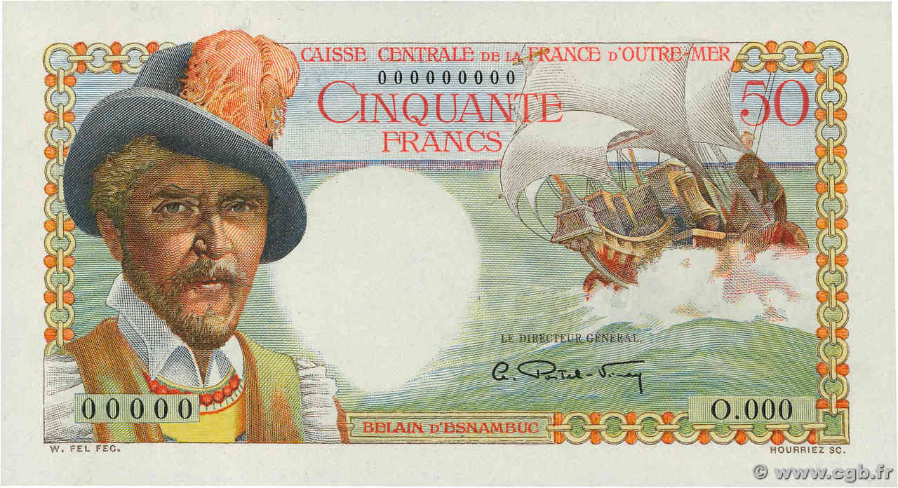 50 Francs Belain d Esnambuc Épreuve AFRIQUE ÉQUATORIALE FRANÇAISE  1946 P.23p AU+