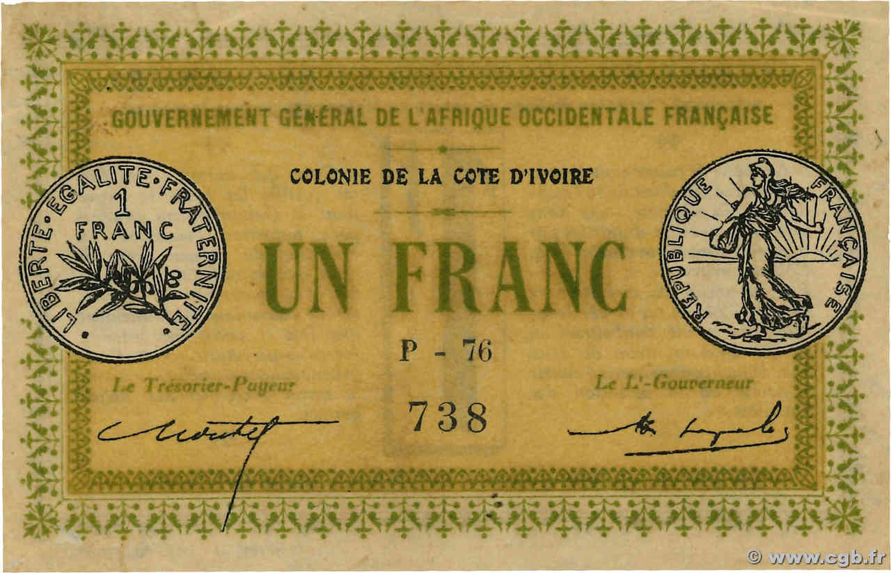 1 Franc COSTA DE MARFIL  1917 P.02b SC