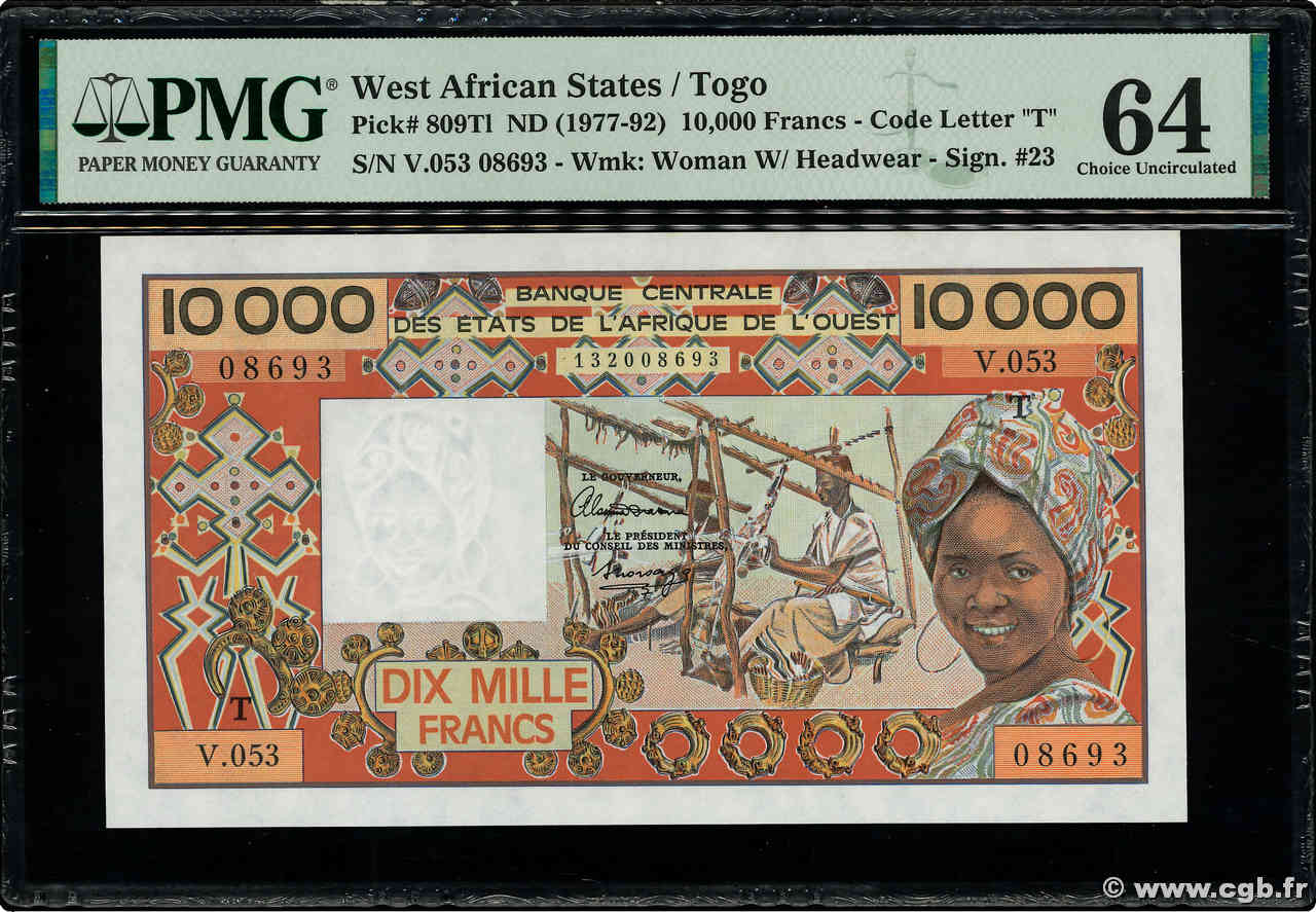 10000 Francs WEST AFRICAN STATES  1992 P.809Tl UNC-