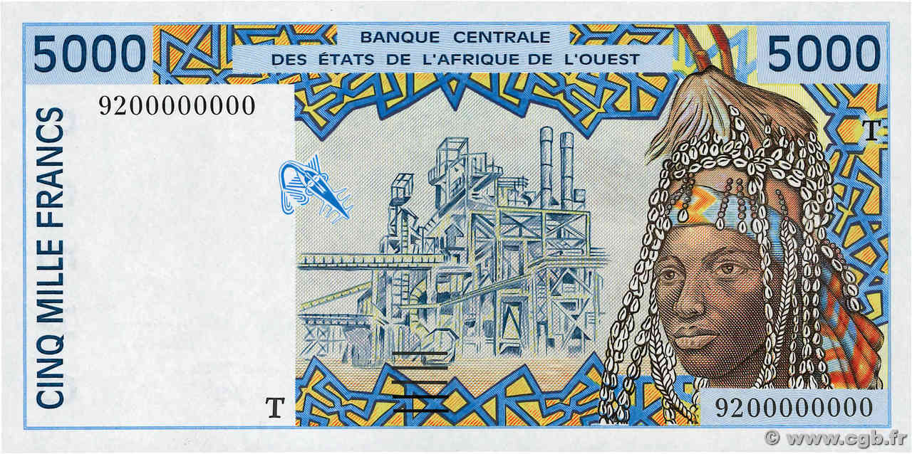 5000 Francs Épreuve WEST AFRICAN STATES  1992 P.813TaE UNC-