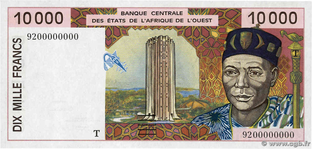10000 Francs Épreuve ÉTATS DE L AFRIQUE DE L OUEST  1992 P.814TaE pr.NEUF