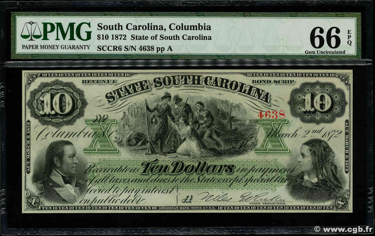 10 Dollars ÉTATS-UNIS D AMÉRIQUE Columbia 1872 PS.3324 NEUF
