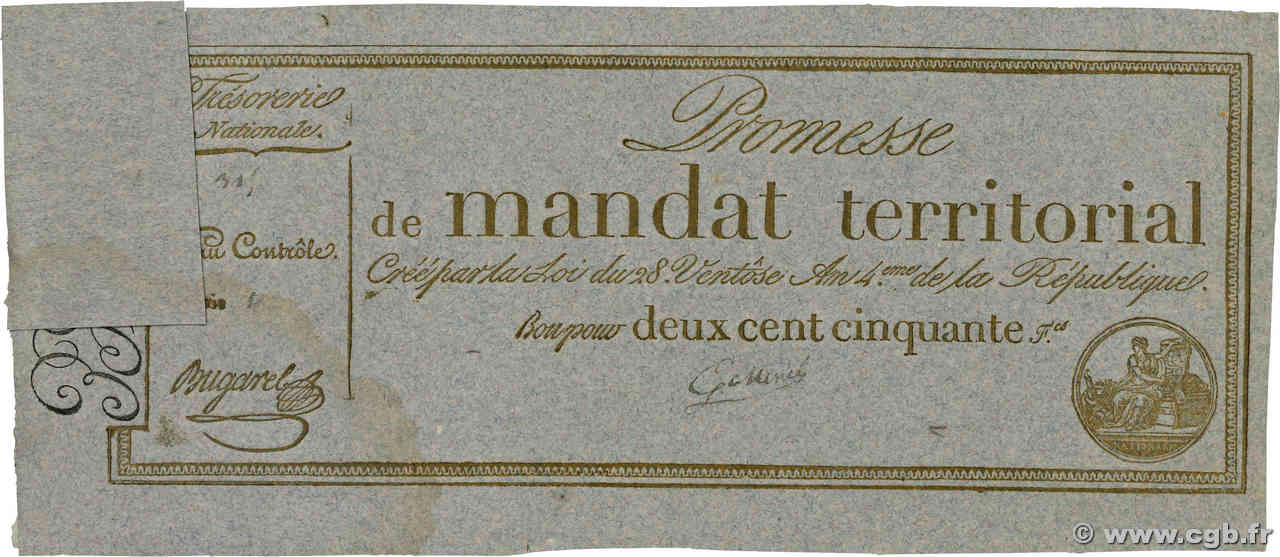 250 Francs Épreuve FRANCE  1796 Ass.61b-p SUP+