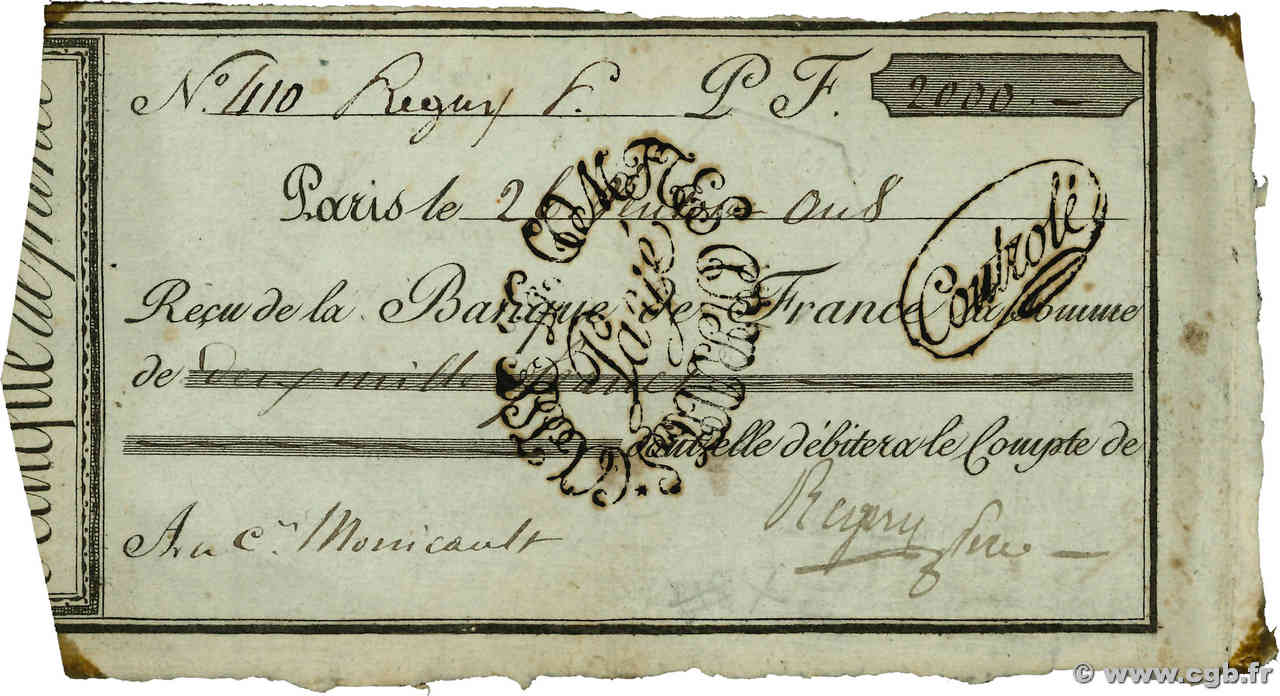 2000 Francs FRANCE regionalismo y varios  1800 P.- MBC