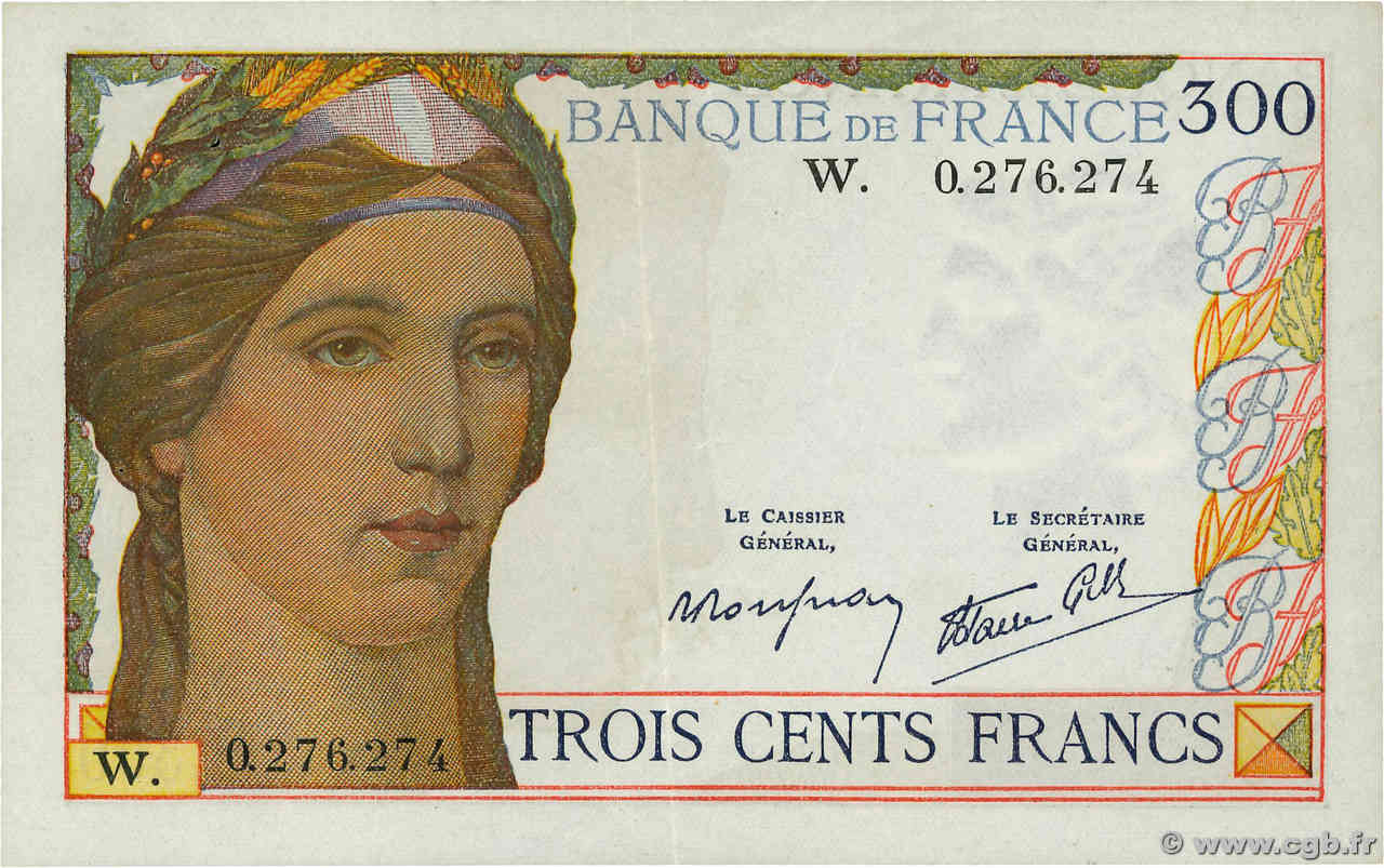 300 Francs FRANCE  1938 F.29.02 XF-