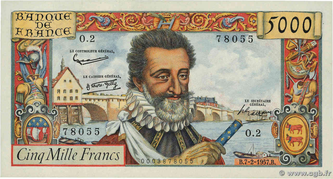 5000 Francs HENRI IV FRANCE  1957 F.49.01 NEUF
