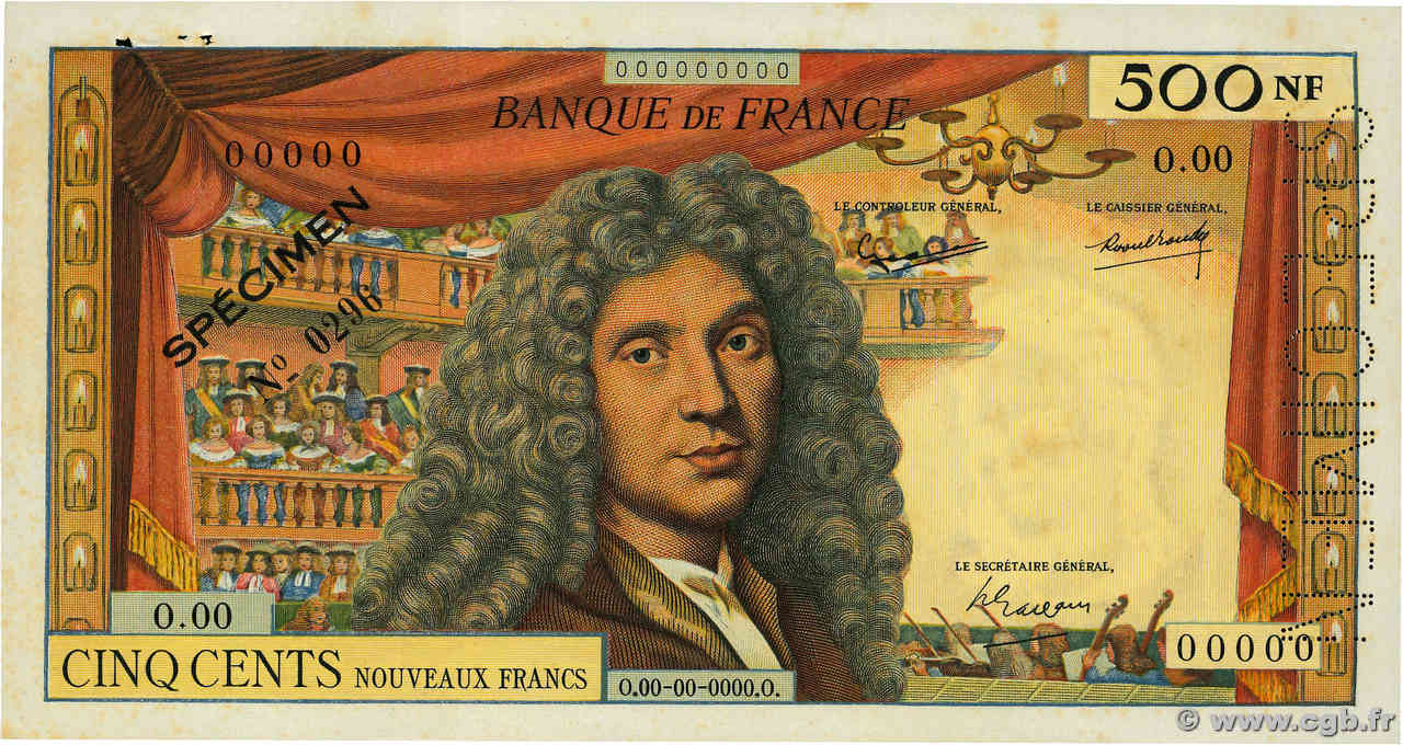 500 Nouveaux Francs MOLIÈRE Spécimen FRANCE  1959 F.60.01Spn XF
