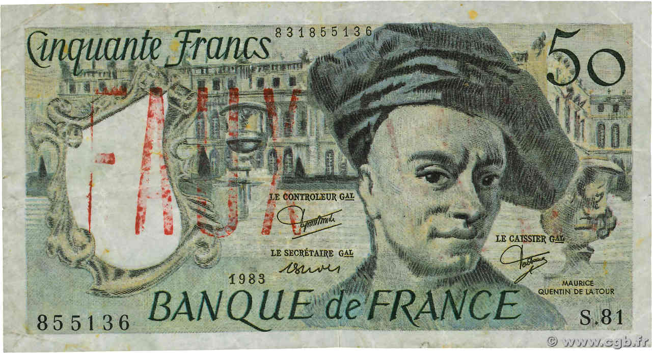 50 Francs QUENTIN DE LA TOUR Faux FRANCE  1983 F.67.09x TTB