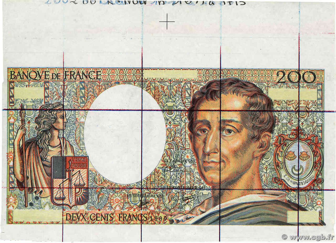 200 Francs MONTESQUIEU Épreuve FRANCE  1990 F.70.10a(Ec) SUP