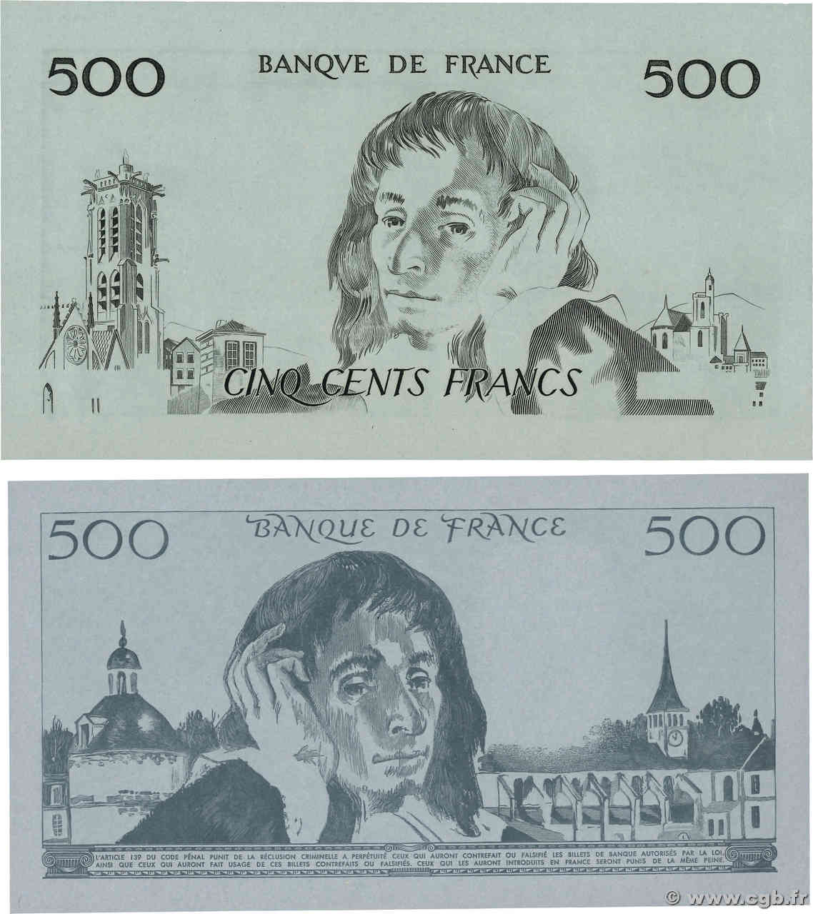 500 Francs PASCAL Épreuve FRANKREICH  1968 F.71.00Ec ST