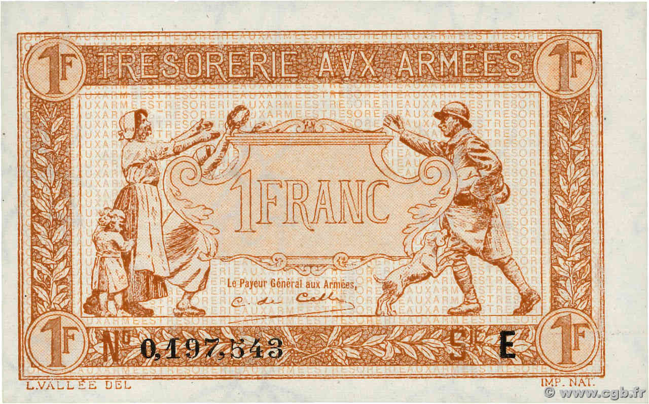 1 Franc TRÉSORERIE AUX ARMÉES 1917 FRANCE  1917 VF.03.05 UNC