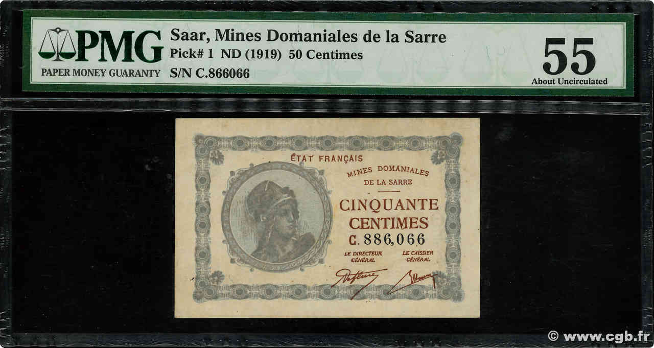 50 Centimes MINES DOMANIALES DE LA SARRE FRANCIA  1920 VF.50.03 AU