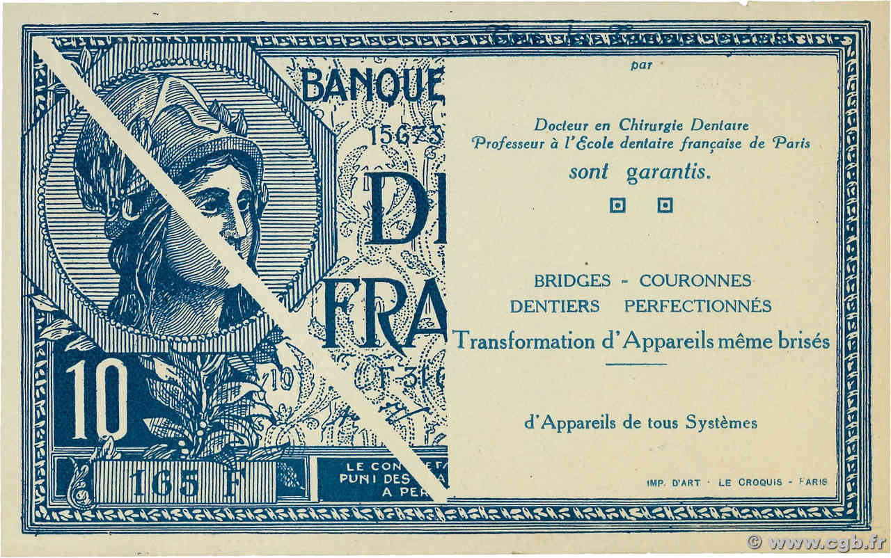 10 Francs Publicitaire FRANCE régionalisme et divers  1920 F.- pr.NEUF