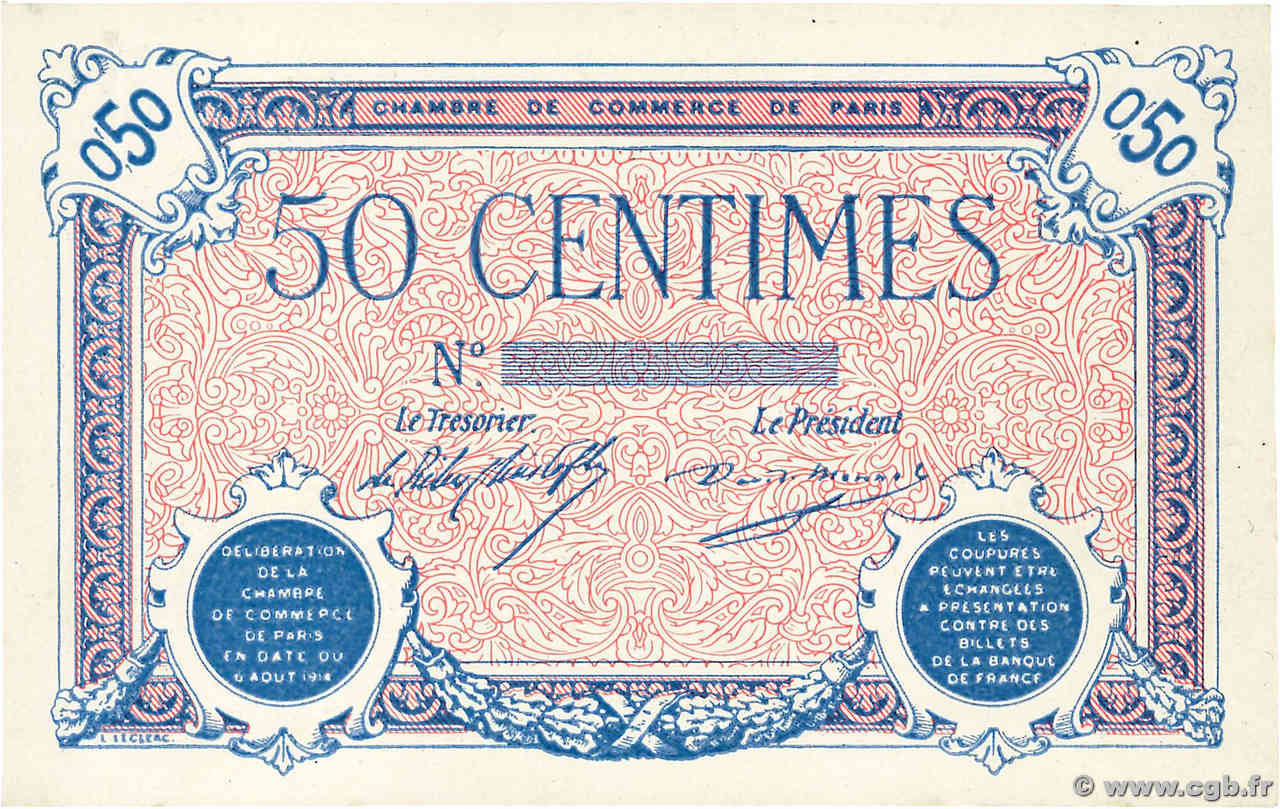 50 Centimes Épreuve FRANCE régionalisme et divers Paris 1914 JP.097.02 pr.NEUF