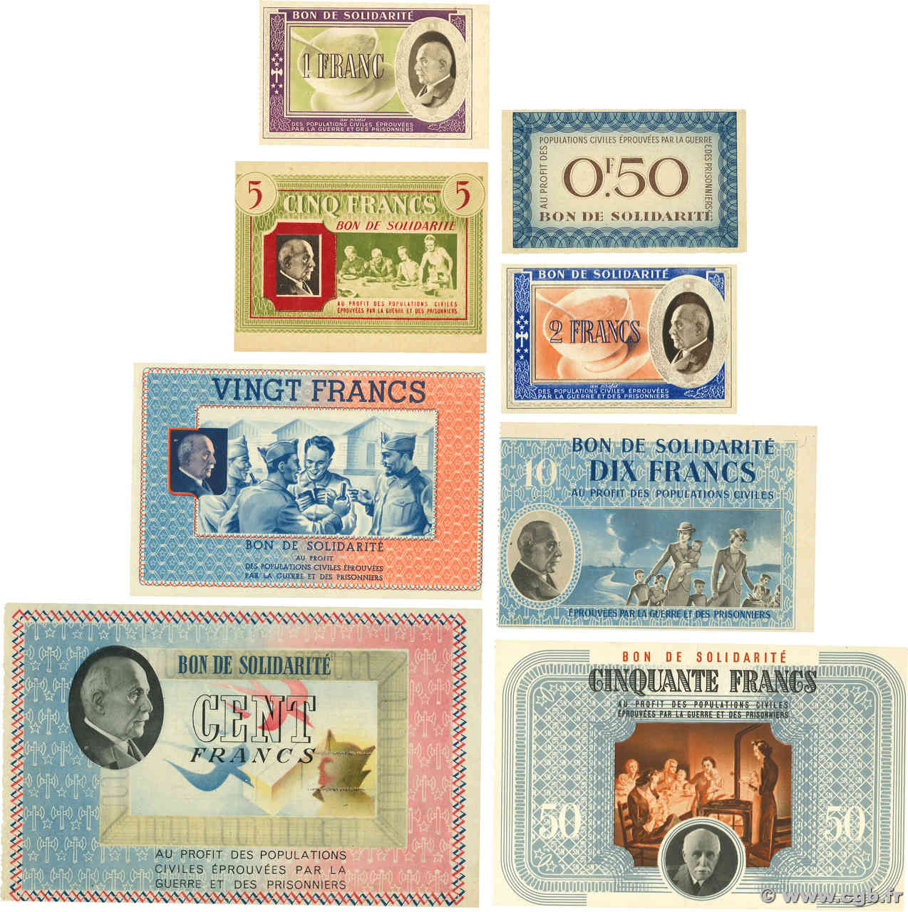 0,5 à 100 Francs BON DE SOLIDARITÉ Lot FRANCE regionalismo e varie  1941 KL.(lot) q.FDC