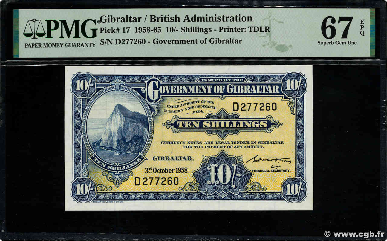 10 Shillings GIBRALTAR  1958 P.17 FDC
