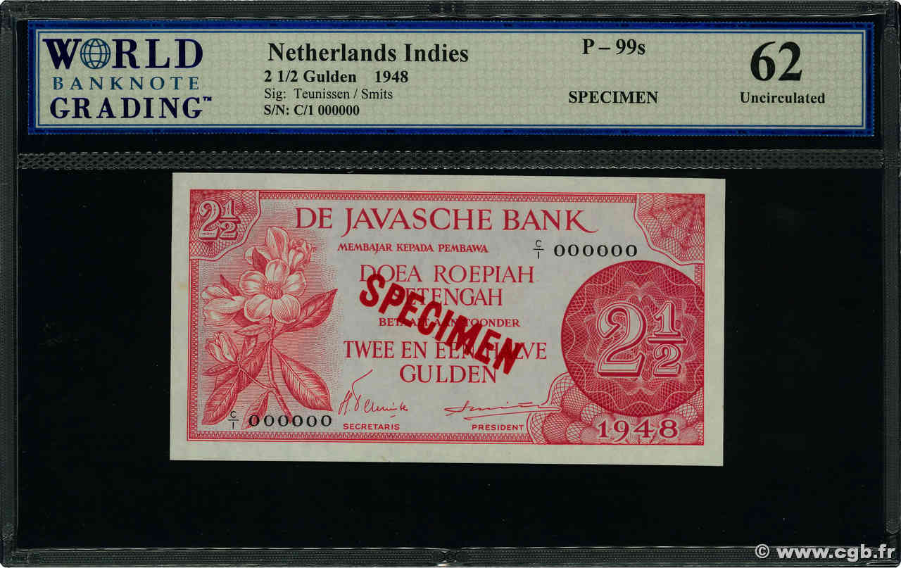 2,5 Gulden Spécimen INDIE OLANDESI  1948 P.099 q.FDC