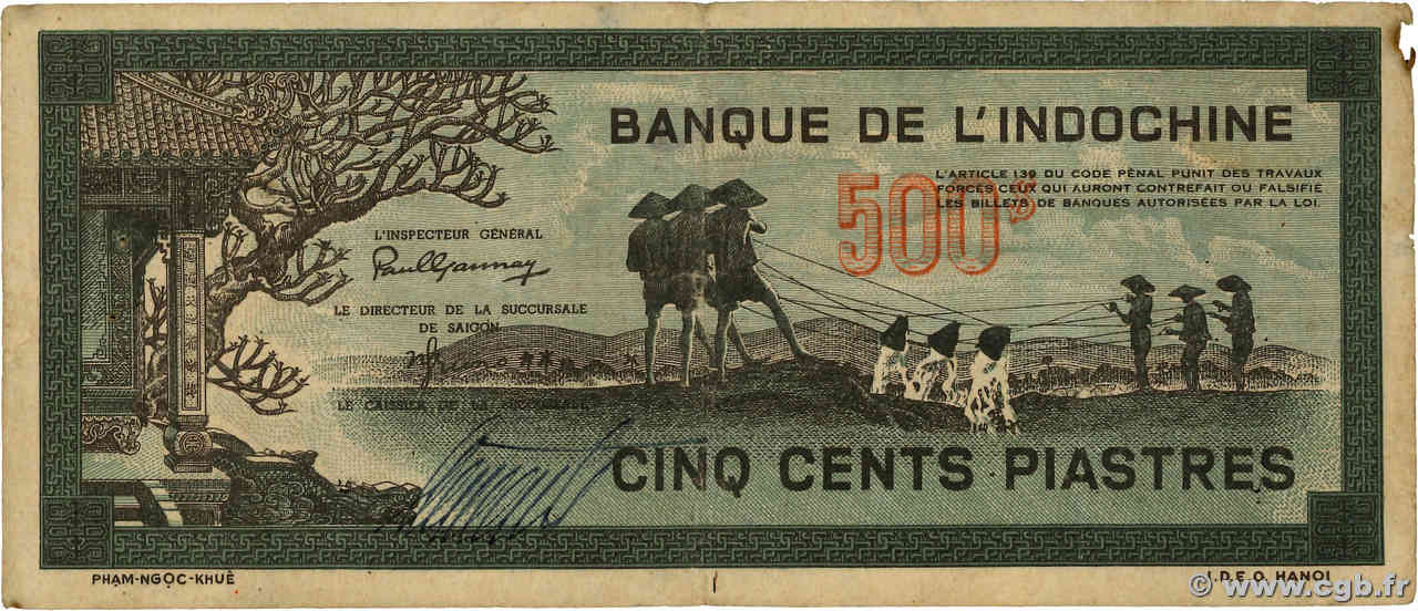 500 Piastres gris-vert INDOCHINE FRANÇAISE  1945 P.069 TB+