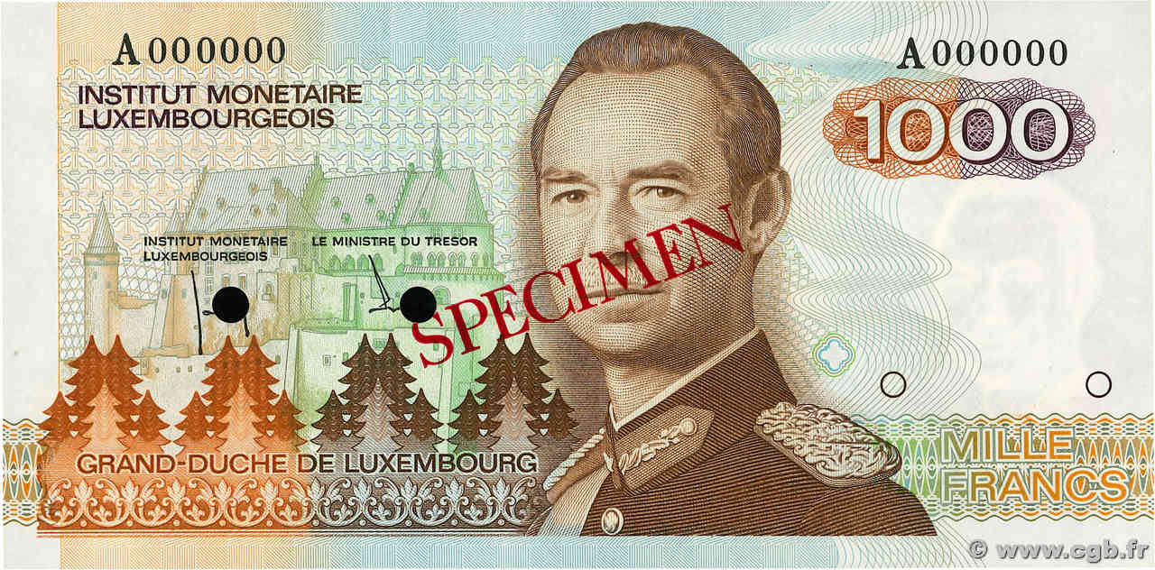 1000 Francs Spécimen LUXEMBURGO  1985 P.59s SC+