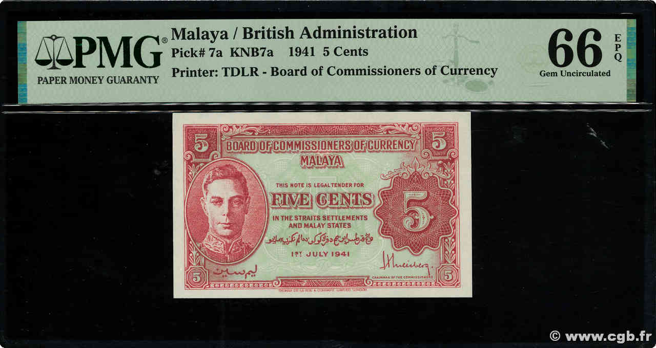 5 Cents MALAYA  1941 P.07a NEUF