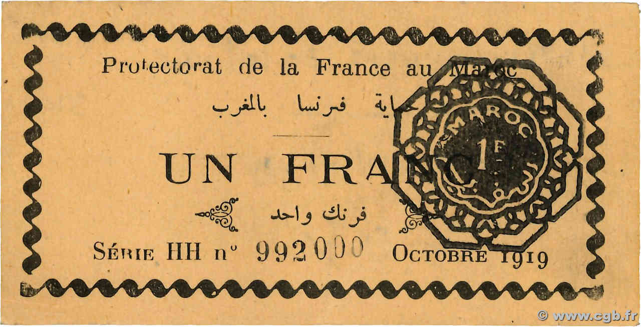 1 Franc MAROKKO  1919 P.06b fVZ