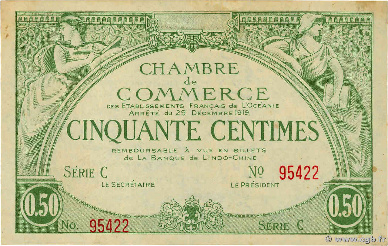 50 Centimes OCEANIA  1919 P.02b VZ