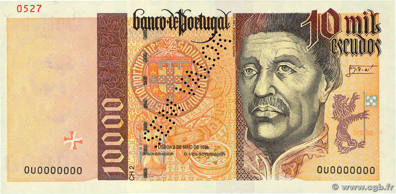 10000 Escudos Spécimen PORTUGAL  1996 P.191as UNC