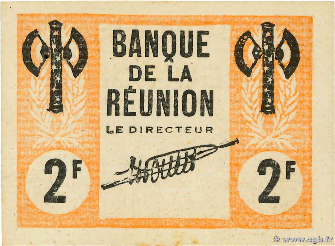 2 Francs type 1942 Francisque REUNION INSEL  1942 P.32 fST+