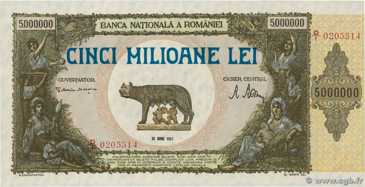 5000000 Lei ROMANIA  1947 P.061a BB