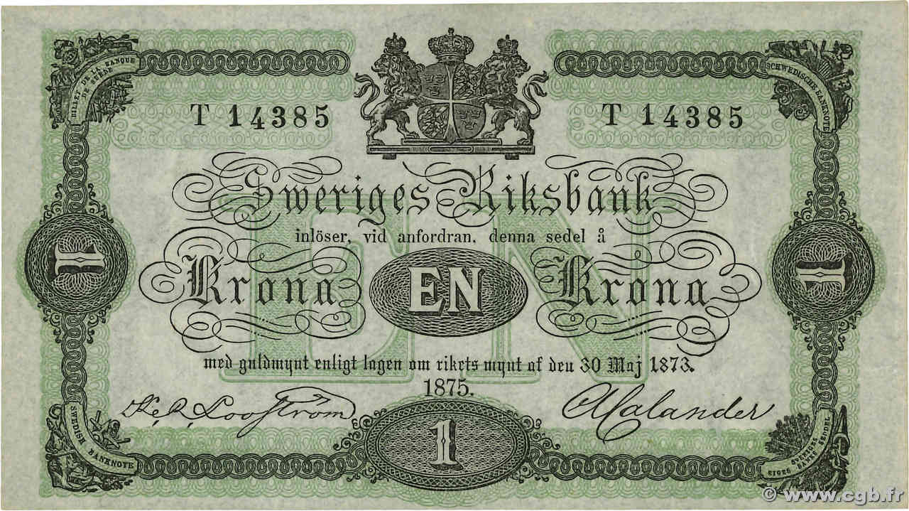 1 Krona SUÈDE  1875 P.01b fST+