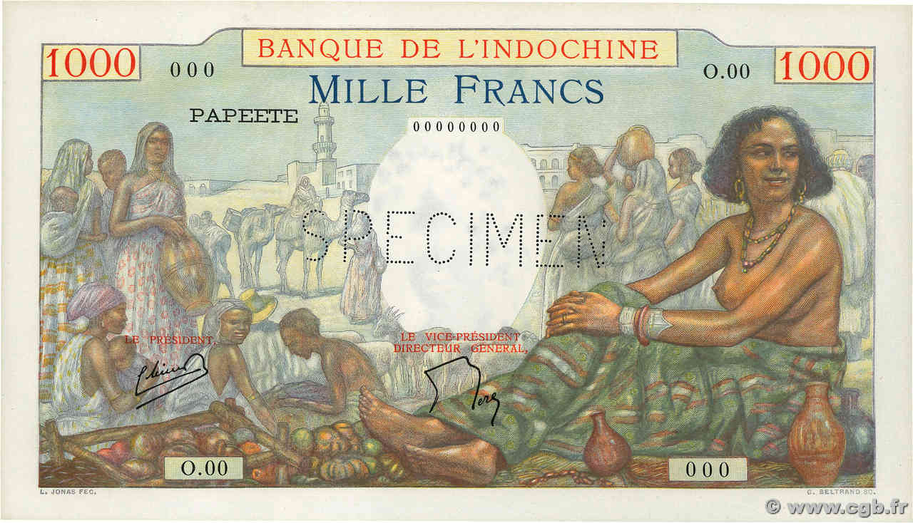 1000 Francs TAHITI  1957 P.15bs fST+